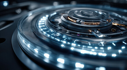 Close-Up of Futuristic Machine With Glowing Blue Lights, Representing Technological Advancement and Digital Transformation in Engineering and Manufacturing