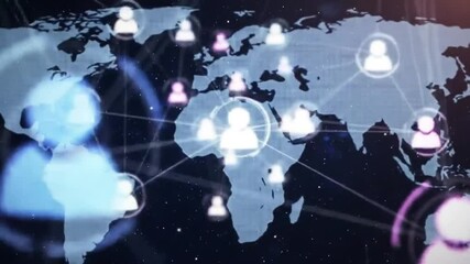 Global network connections with world map and user icons in digital space - Powered by Adobe