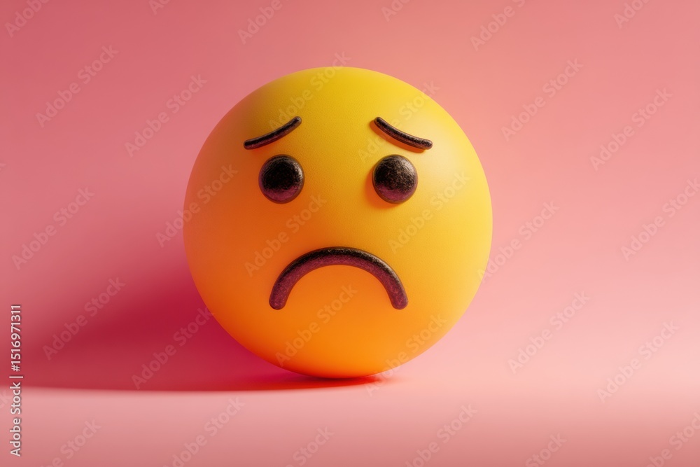 Poster sad emoji with error shadow against a soft pink background evokes feelings of disappointment in a pl