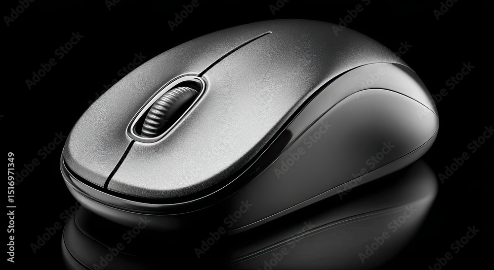 Aufkleber Wireless Computer Mouse on Black Reflective Surface, Symbolizing Connectivity and Digital Productivity for Modern Business and Technology Solutions
