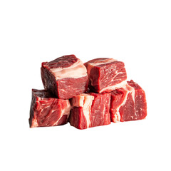 Freshly cut beef cubes stacked high perfect for a hearty stew on a cold on transparent background