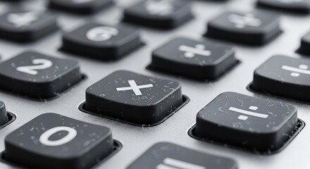 Close-up of calculator buttons highlighting mathematical symbols and numbers