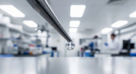 Obraz premium Close-up of droplet on pipette in modern scientific laboratory setting