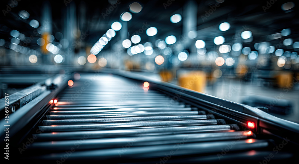 Aufkleber Automated Conveyor Belt System in Factory Setting, Representing Industrial Automation and Supply Chain Efficiency for Manufacturing and Logistics Solutions