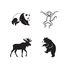 Obraz premium Adorable Panda, Monkey, Moose, and Bear Silhouettes Wildlife Vector Illustrations