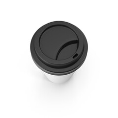 White To-Go Coffee Cup with Black Lid Isolated on Transparent Background
