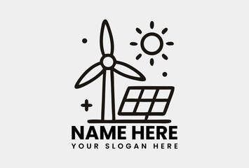 Sustainable energy generation with a solar panel and a wind turbine, symbolizing renewable power sources. Green energy concept