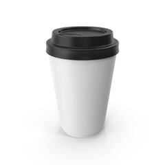 White To-Go Coffee Cup with Black Lid Isolated on Transparent Background