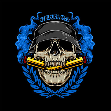 vector of skull ultras hooligan casual ultras football soccer supporter with flare smoke
