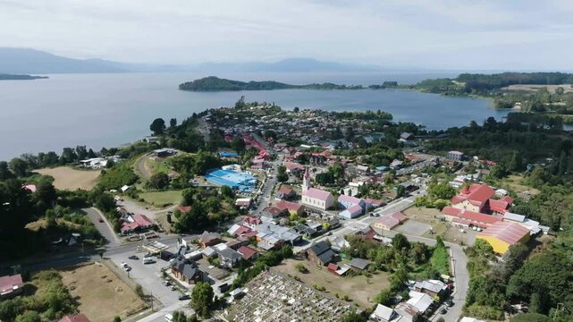 Aerial view historic church with san agustin parish puerto octay