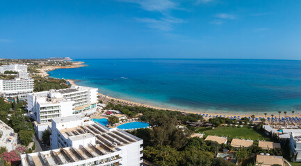 Obraz premium Aerial View of Ayia Napa Coastline with Resorts and Sandy Beaches