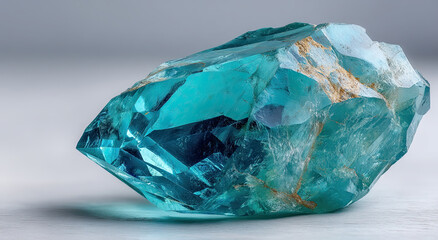 Fototapeta premium Translucent Blue Crystal Formation on White Surface, Evoking Preciousness and Geological Discovery, Ideal for Science Education and Mineralogy Studies