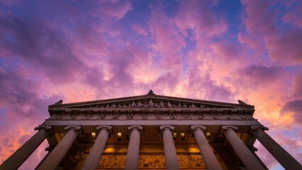 Fototapeta premium The parthenon in Nashville Tennessee at sunset with colorful sky