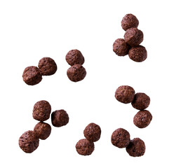 chocolate corn balls isolated on white background, full depth of field top view.