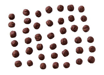 chocolate corn balls isolated on white background, clipping path, top view.