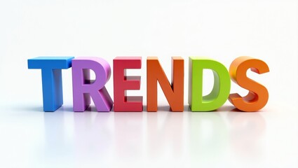 Vibrant highcontrast 3d render of trends in bold colorful typography over a white background