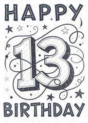 Edgy Minimalist 13th Birthday Card with Dynamic Lines and Monochrome Style

