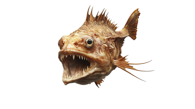 A fierce and formidable fish showcases its sharp teeth, exuding an air of predatory aggression and marine dominance.
