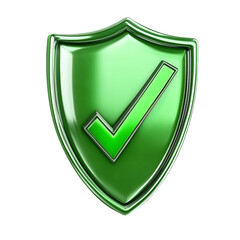 A gleaming green shield, adorned with a vibrant checkmark, signifies security and assurance. This image reflects safety and approval with a focus on data protection. 