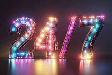 Bright neon numbers shining in vibrant colors, symbolizing const