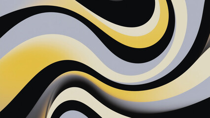 Abstract wavy background with yellow, black, gray and beige stripes in a modern design style