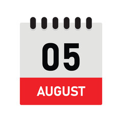 August 5 Reminder Calendar Icon – Dairy Design Vector Template for Planners