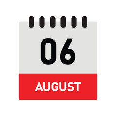 August 6 Reminder Calendar Icon – Dairy Design Vector Template for Planners