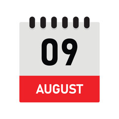 August 9 Reminder Calendar Icon – Dairy Design Vector Template for Planners