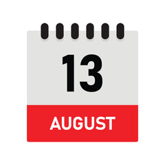 August 13 Reminder Calendar Icon – Dairy Design Vector Template for Planners