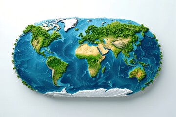 3D World Map Depicting Continents, Oceans, and Forested Terrain Emphasizing Earth&rsquo;s Natural Beauty and Diversity