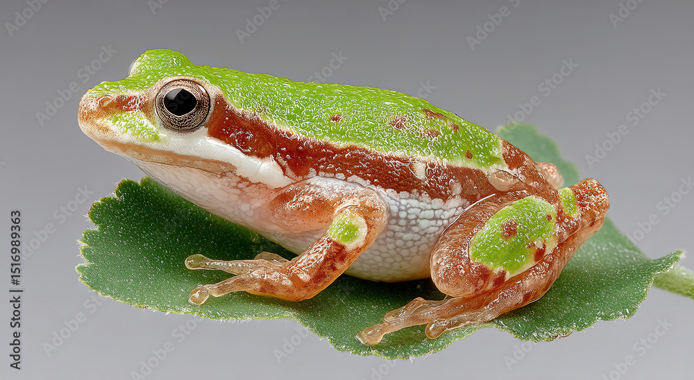 Poster close-up of a colorful frog resting on a leaf, symbolizing wildlife conservation and environmental a