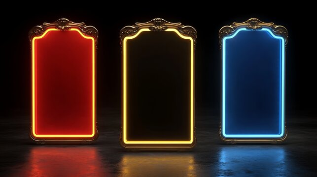 Three illuminated display frames