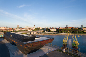 Szczecin Maritime Science Center and City Skyline - Waterfront View. Szczecin Poland