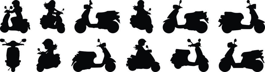 Scooter silhouette set vector design big pack of motorcycle illustration and icon