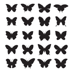 Set black outline butterfly and moths icon