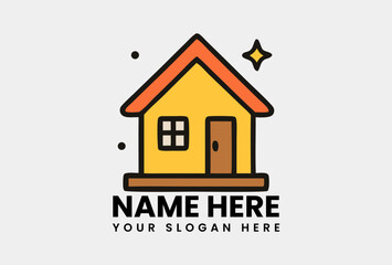 Colorful home icon illustration with a red roof and yellow walls on a clean white background. House concept