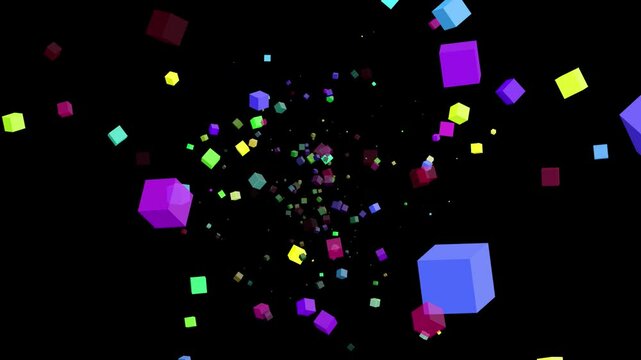 Fantastic video animation with colorful glowing cube objects in motion, 1920&times;1080 loop 4K best for intros 