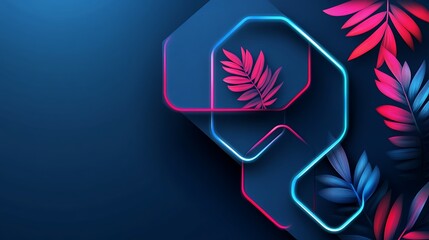 Obraz premium Neon geometric shapes with tropical leaves