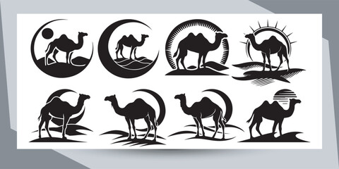 A simple and clear name for the image could be:
Set of Camel Silhouettes and Wild Animal Vector Icons