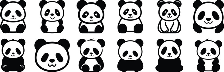 Panda silhouette set vector design big pack of animal illustration and icon