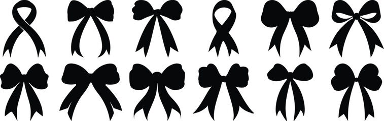 Ribbon silhouette set vector design big pack of decoration illustration and icon