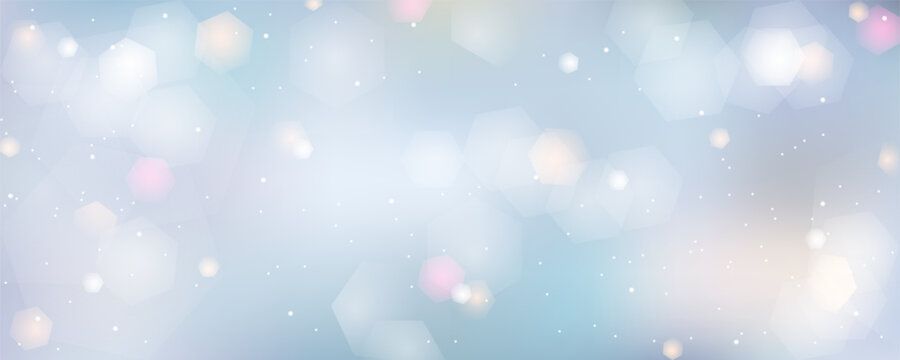 Pastel gradient blur background with sparkling hexagonal bokeh. Christmas or winter style festive backdrop. Cute and beautiful scene. Art & Illustration