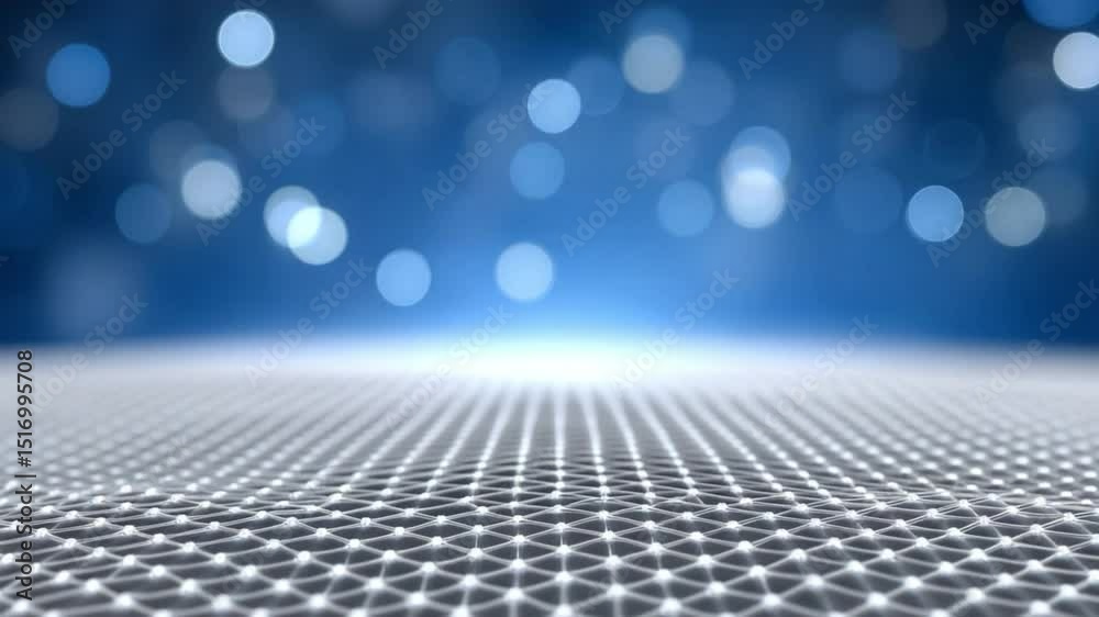 Fototapete Abstract Digital Display: An innovative 3D render presents a futuristic, low-poly grid, illuminated with soft, glowing bokeh, embodying a sense of data visualization and tech innovation.