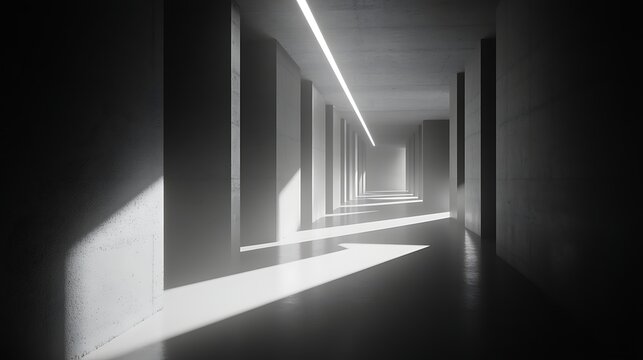 Empty concrete corridor bathed in light - Powered by Adobe