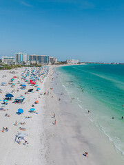 Beautiful aerial view of Sarasota, the magnificent white sand beach, and its iconic St. Armands Circle