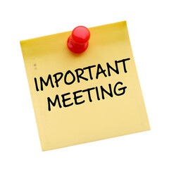 Yellow sticky note important meeting reminder isolated on transparent background