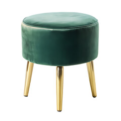 Emerald Green Velvet Ottoman with Gold Legs isolated on transparent baackground