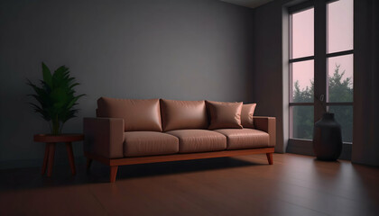 Modern Brown Sofa in Minimalist Living Room Interior