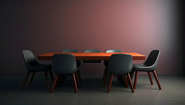 Modern Conference Room Interior Design: Dark Wooden Table and Six Gray Chairs