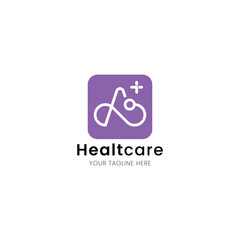 Letter A minimalist and iconic healthcare logo, medical and clinic with stethoscope